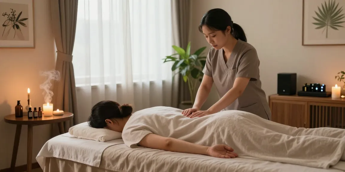 Experience relaxation during 서대문출장마사지 in a tranquil massage studio with calming decor and warm light.
